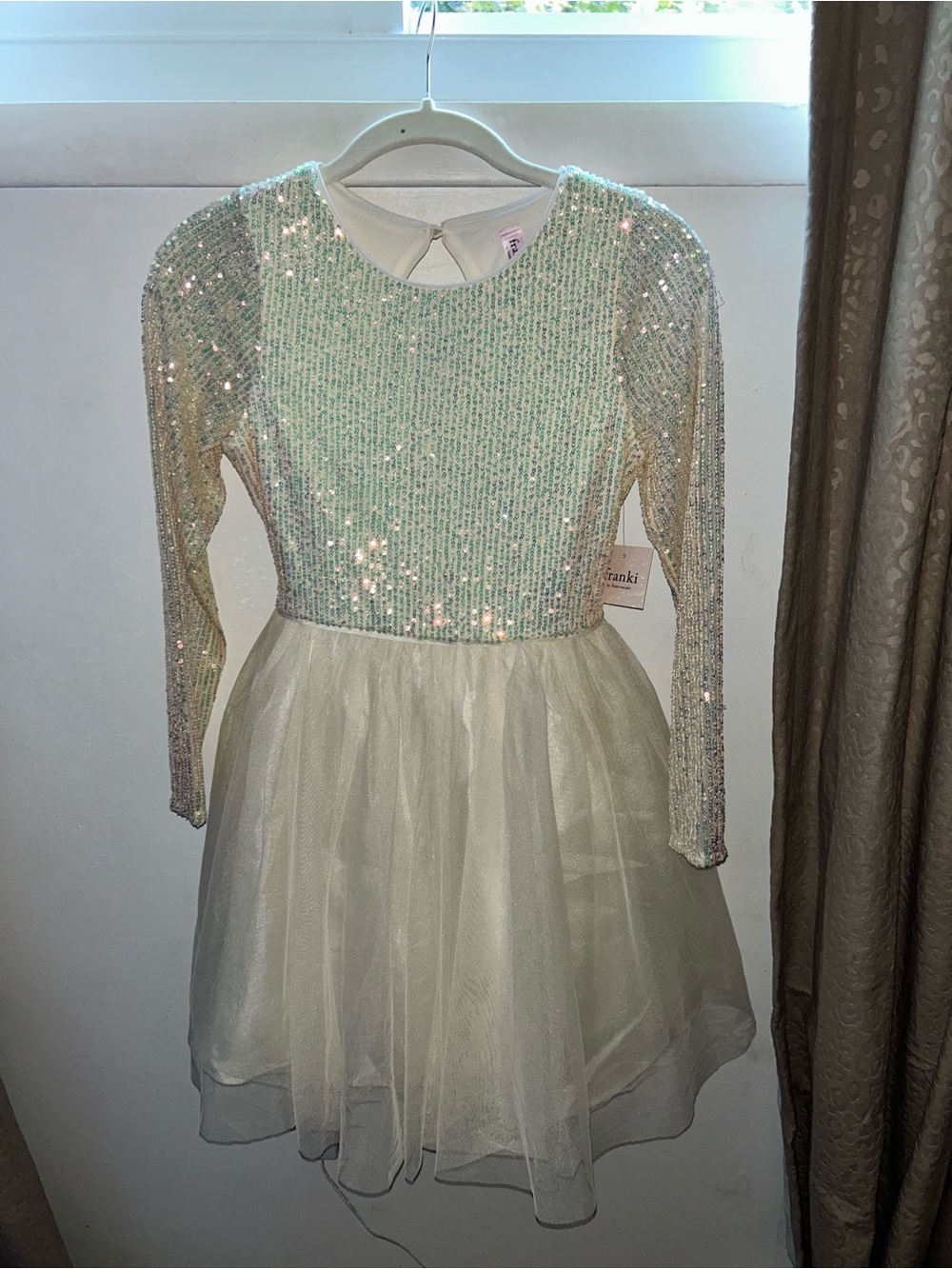 Sequin Bodice Ivory & Light Blue Girls' Formal Dress